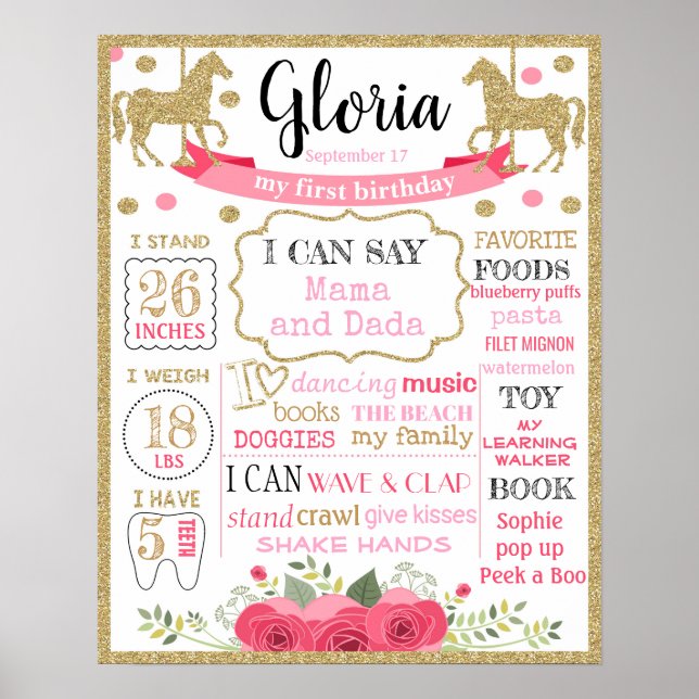 Carousel First Birthday Zeichen Plakatwand Poster (Vorne)