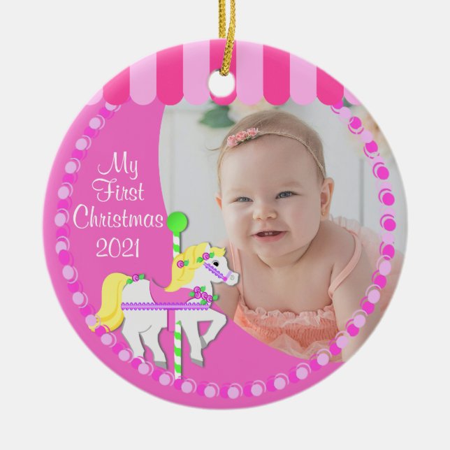 Carousel First Christmas Keramik Ornament (Vorne)