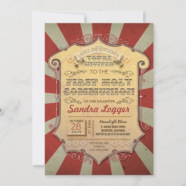 Carousel First Holly Communion Einladung (Vorderseite)