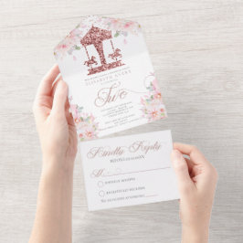 Carousel Floral Glitzer zum zweiten Geburtstag All In One Einladung