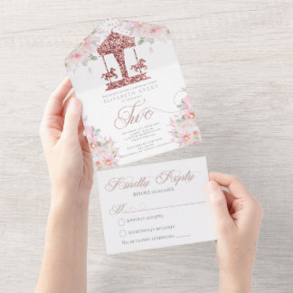 Carousel Floral Glitzer zum zweiten Geburtstag All In One Einladung