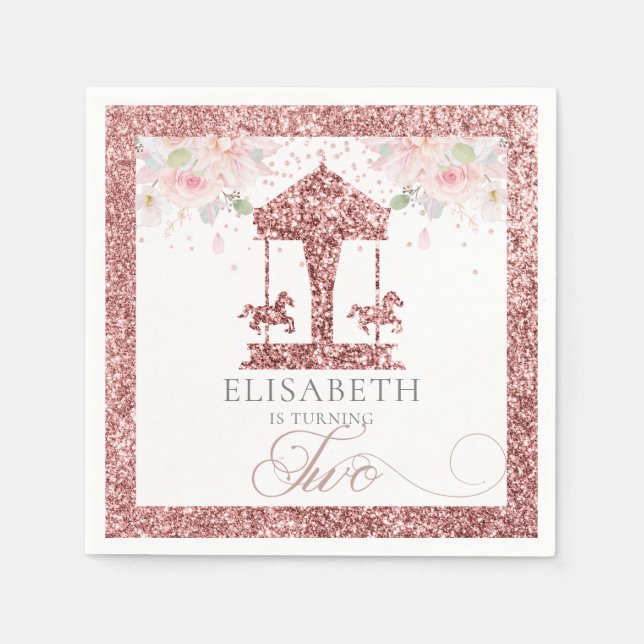 Carousel Floral Glitzer zum zweiten Geburtstag Serviette (Vorderseite)