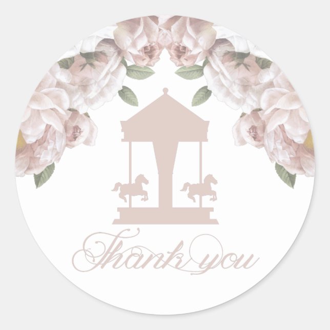 Carousel floral Soft Pink Danke Runder Aufkleber (Vorderseite)