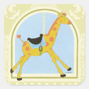 Carousel Giraffe von June Erica Vess Quadratischer Aufkleber