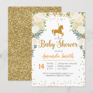 Carousel Gold White Baby Dusche Einladung