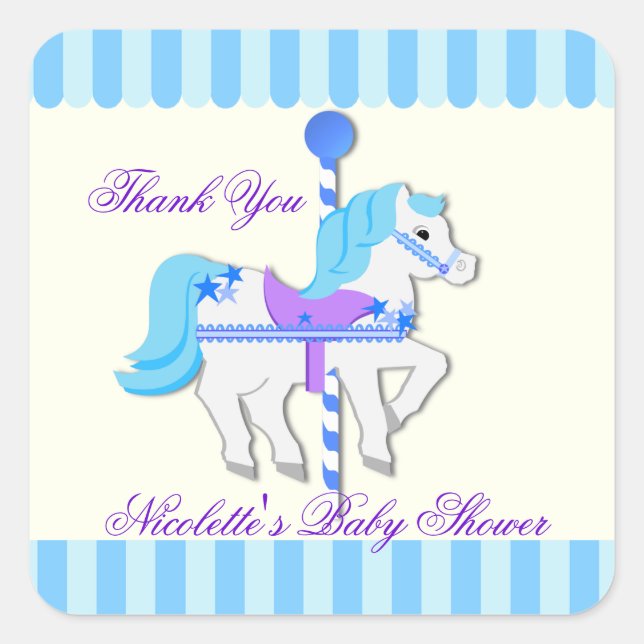 Carousel Horse Baby Blue StarsVielen Dank Quadratischer Aufkleber (Vorderseite)