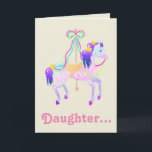 Carousel Horse Birthday card Karte<br><div class="desc">Perfekt for Daughter's Birthday! Pretty Carousel Horse with ribbons and butterflies on pink and purple stripes. Text: Daughter. May your dreams come true! HAPPY BIRTHDAY *Visit PartyFactory Sammlungen for matching Carousel Horse products!</div>
