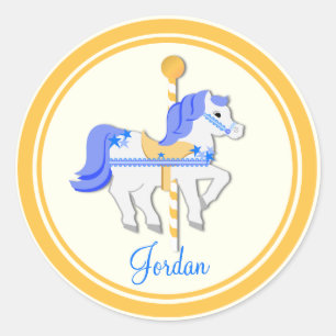 Carousel Horse Blue Gold Stars Runder Aufkleber