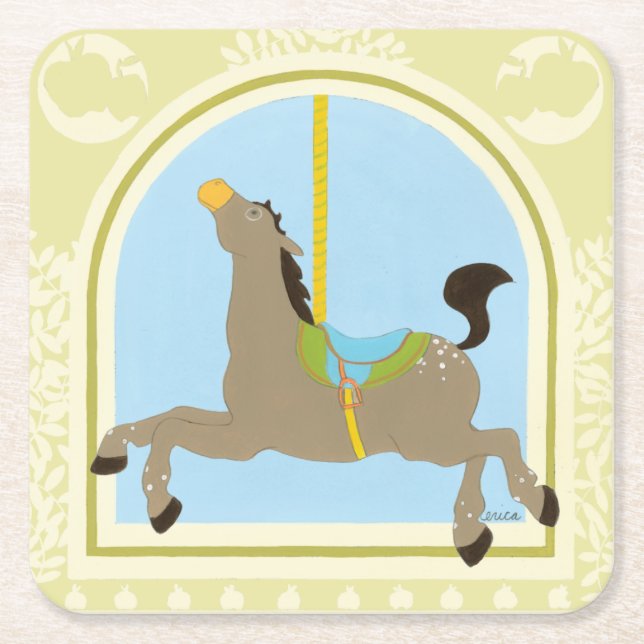 Carousel Horse by June Erica Vess Rechteckiger Pappuntersetzer (Vorderseite)