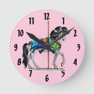 Carousel Horse Clock ~ Pink Runde Wanduhr