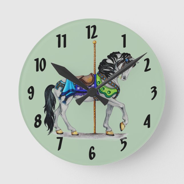 Carousel Horse Clock Runde Wanduhr (Vorderseite)