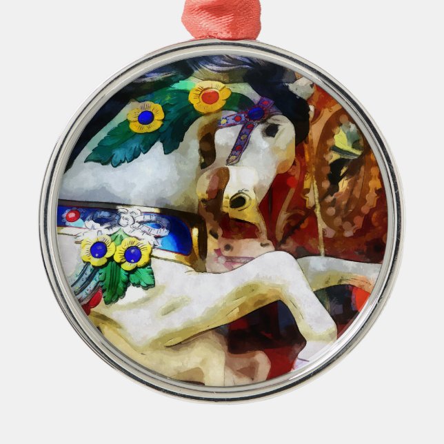 Carousel Horse Closeup Silbernes Ornament (Vorne)