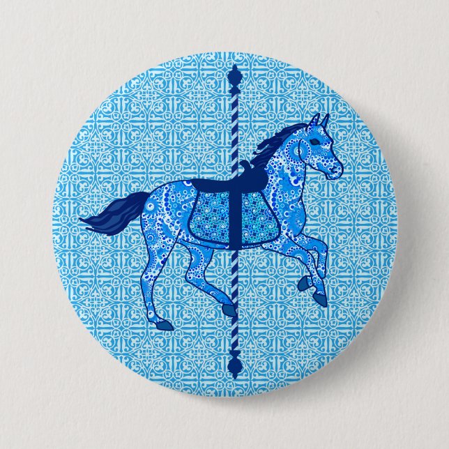 Carousel Horse - Cobalt und Sky Blue Button (Vorderseite)