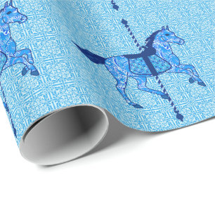 Carousel Horse - Cobalt und Sky Blue Geschenkpapier