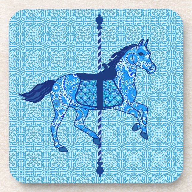 Carousel Horse - Cobalt und Sky Blue Getränkeuntersetzer (Vorderseite)