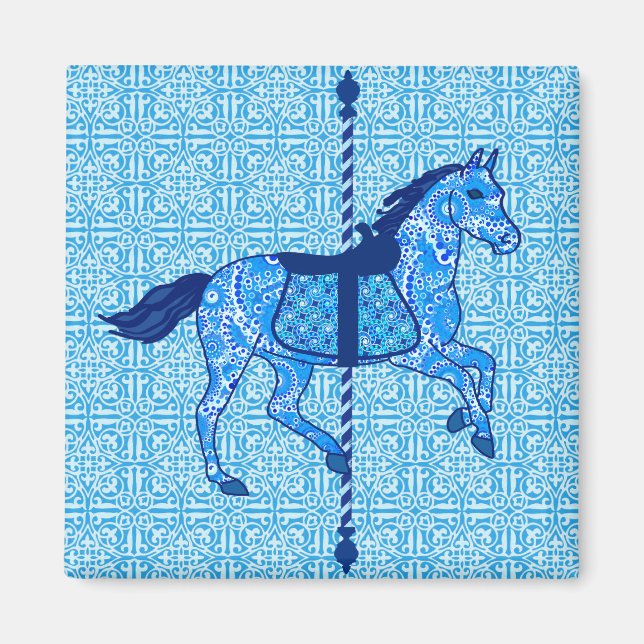 Carousel Horse - Cobalt und Sky Blue Magnet (Vorne)