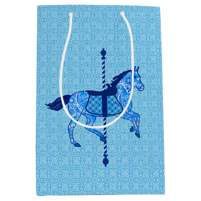 Carousel Horse - Cobalt und Sky Blue Mittlere Geschenktüte (Vorderseite)