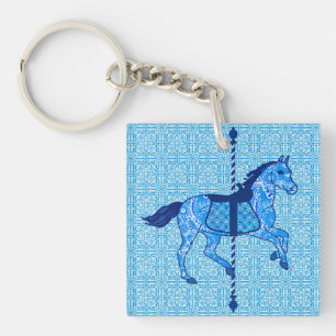 Carousel Horse - Cobalt und Sky Blue Schlüsselanhänger