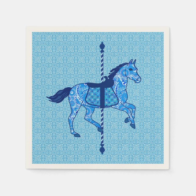 Carousel Horse - Cobalt und Sky Blue Serviette (Vorderseite)