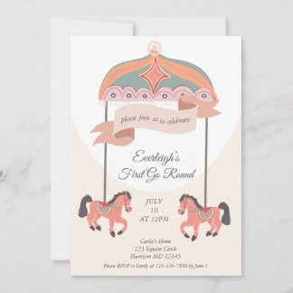 Carousel Horse Go Round First Birthday  Invitation Einladung