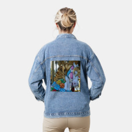 Carousel Horse Gold Mane Blue Ribbon Yellow Orange Jeansjacke