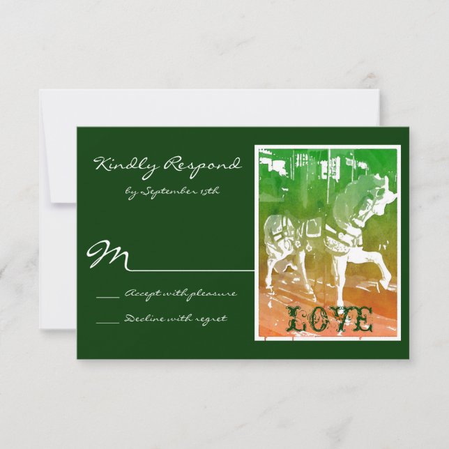 Carousel Horse Hunter Green Wedding RSVP Cards (Vorderseite)