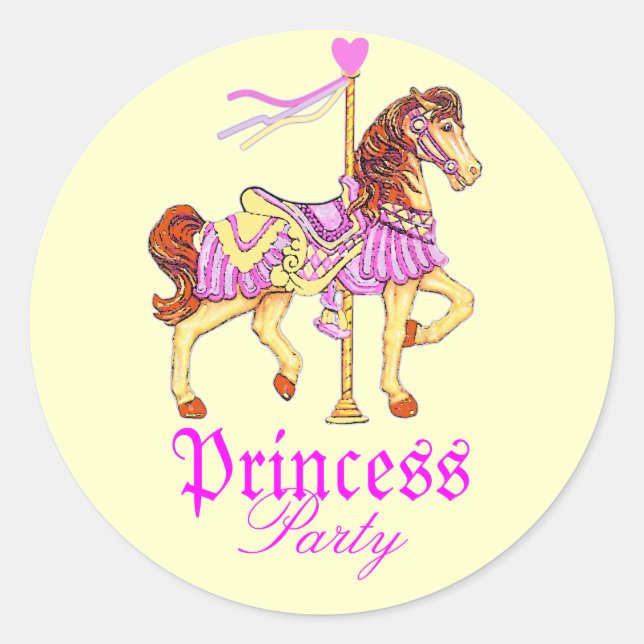 Carousel Horse Princess Party Runder Aufkleber (Vorderseite)