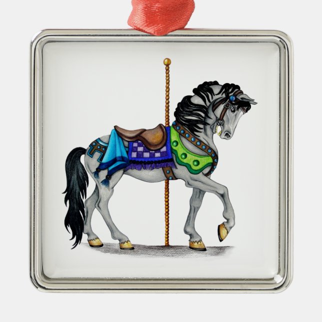Carousel Horse Silbernes Ornament (Vorne)