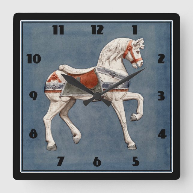Carousel Horse von Henry Murphy Quadratische Wanduhr (Vorderseite)