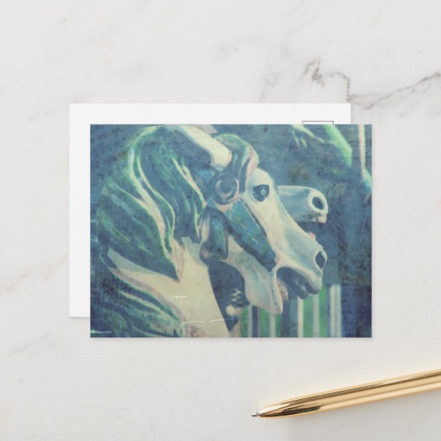 Carousel Horses Flashback to Summer Days Postkarte (Vorderseite/Rückseite Beispiel)