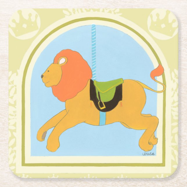 Carousel Lion von June Erica Vess Rechteckiger Pappuntersetzer (Vorderseite)