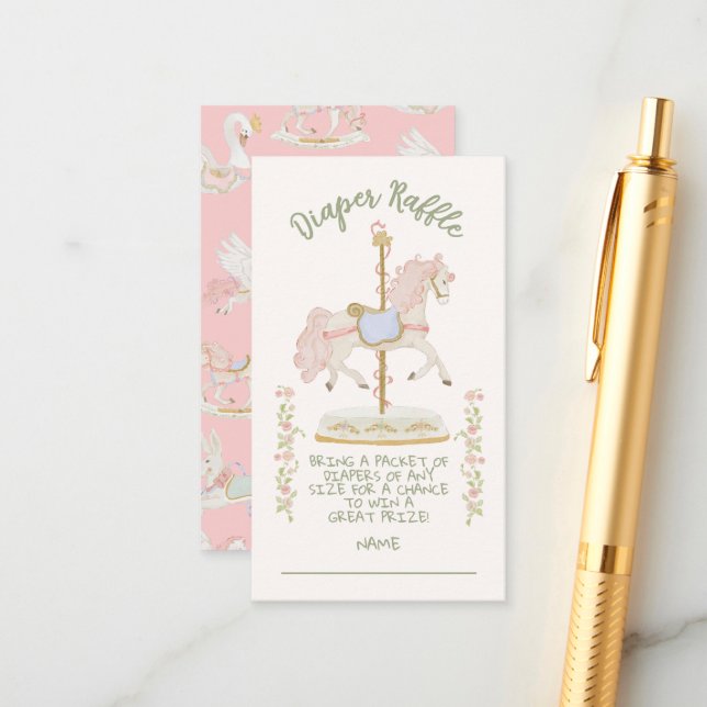 Carousel Merry-go-round Diaper Raffle Begleitkarte (Vorderseite/Rückseite Beispiel)
