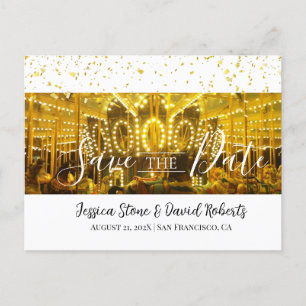 Carousel Merry-Go-Round Gold Confetti Wedding Ankündigungspostkarte