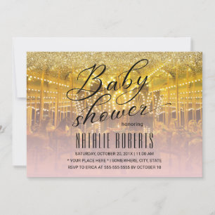 Carousel Modern Gold & Pink Typografy Baby Shower Einladung