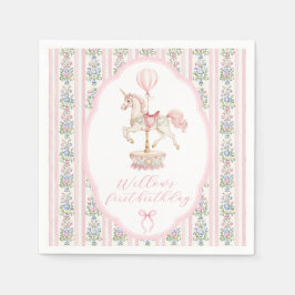 Carousel Pink First Birthday Serviette