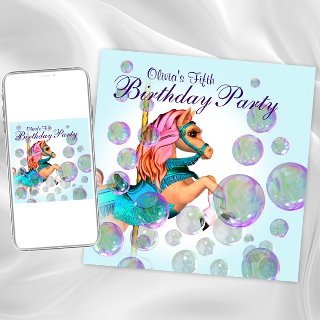 Carousel Pony Girls Geburtstagsparty Einladung (Carousel pony any occasion invitation. Instant download and printed invitations available.)