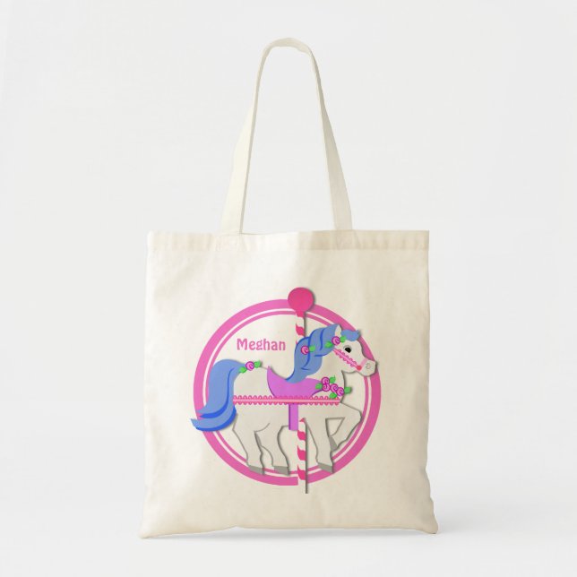 Carousel Pony Pink und Blau Tragetasche (Vorne)