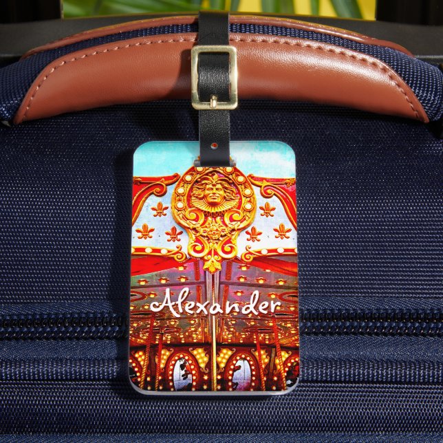 Carousel Retro Vintages Gold Gesicht Foto individu Gepäckanhänger (Vorderseite Insitu 2)