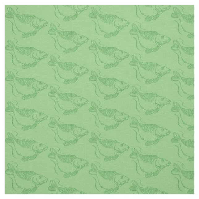 Carp Fish Print Khaki Green Fishing Stoff (Muster)