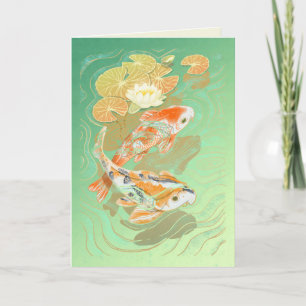 Carp Koi Fish Water Lily Pond Greeting Card Karte
