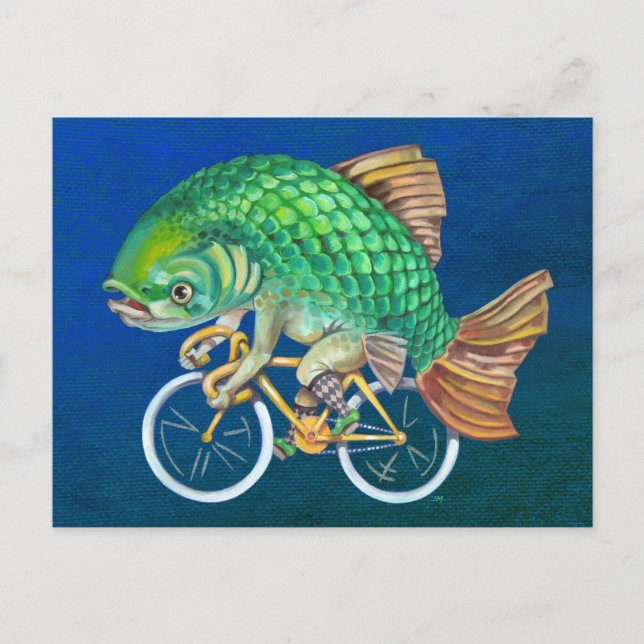 Carp Riding A Bicycle Postkarte (Vorderseite)