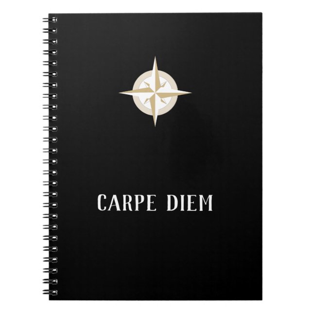 Carpe Diem auf Schwarz mit Gold White Compass Notizblock (Vorderseite)