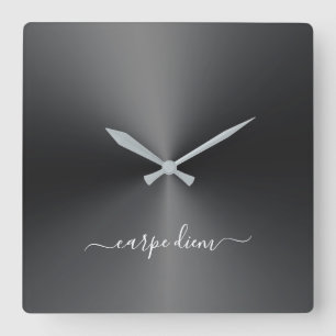 Carpe Diem Black Metallic Style Acrylic Quadratische Wanduhr