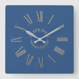 Carpe Diem Blue Acrylic Wall Clock Quadratische Wanduhr