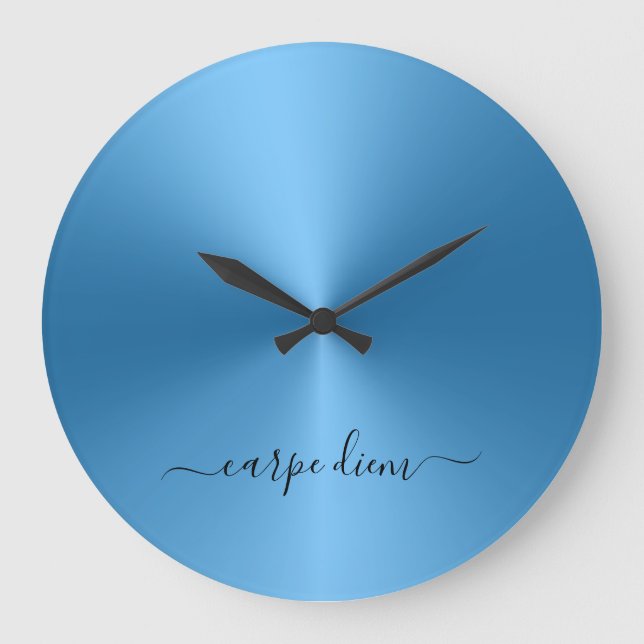 Carpe Diem Blue Metallic Style Acrylic Große Wanduhr (Vorderseite)
