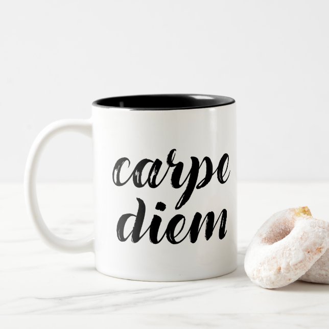 Carpe Diem Bürstenanschläge Zweifarbige Tasse (Mit Donut)