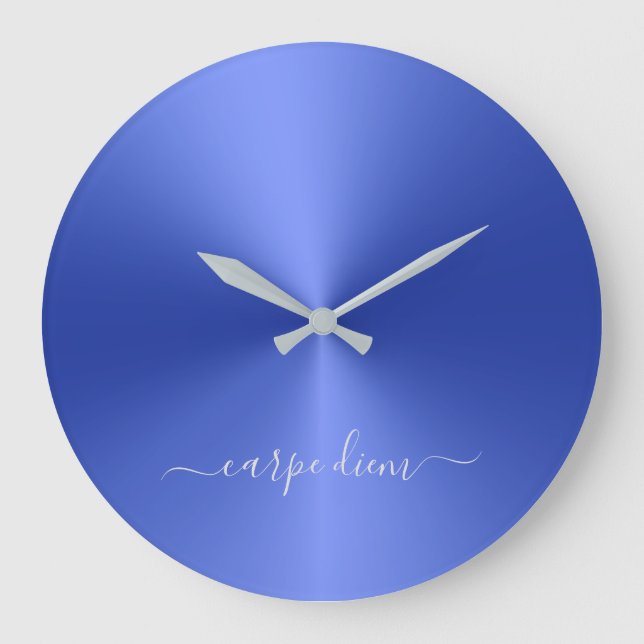Carpe Diem Dark Blue Metallic Style Acrylic Große Wanduhr (Vorderseite)