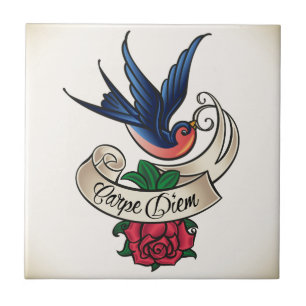 Carpe Diem Drossel-Tätowierung Fliese