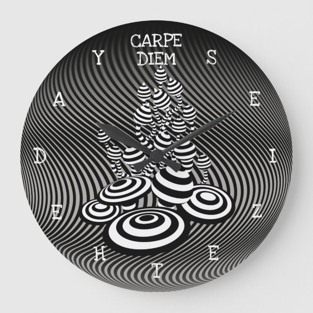 Carpe Diem ergreift den Tag Magic Mushroom. Große Wanduhr (Vorderseite)