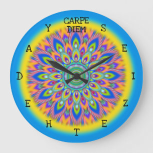 Carpe Diem ergreift den Tag Mandala Wanduhr. Große Wanduhr